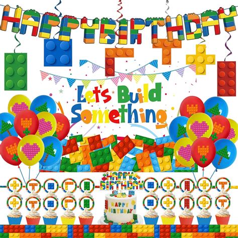 Amazon Building Blocks Birthday Party Supplies Set Including