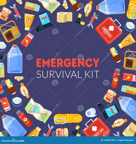 Emergency Survival Kit Banner Template With Travel Necessities Seamless