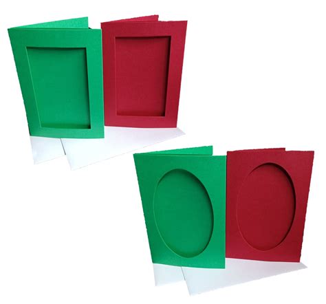 Oval Rectangular Aperture A6 Tri Fold Card Blanks Festive Red Green