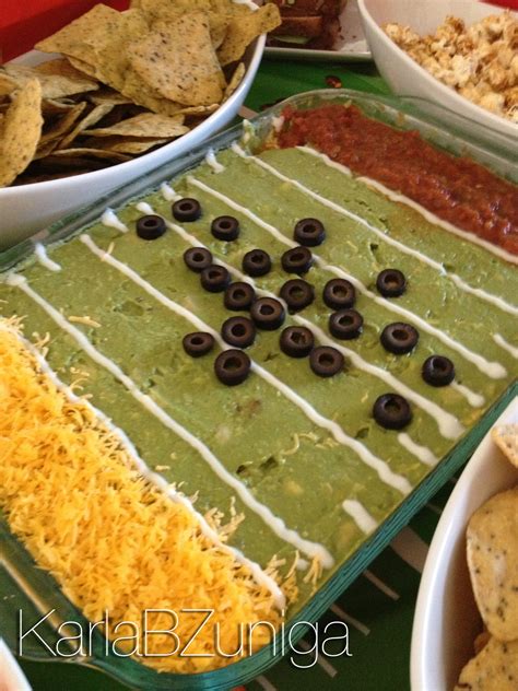 Football Field Layered Dip From Bottom To Top Black Beans Salsa Plain Yogurt Salted