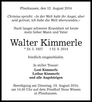 Traueranzeigen Von Walter Kimmerle Trauer Gea De