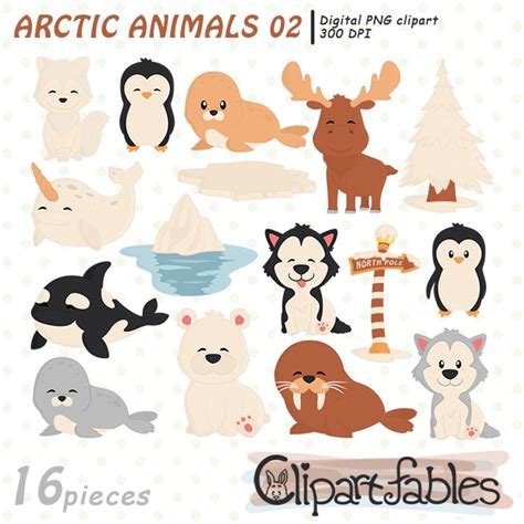 Cute ARCTIC ANIMALS Clipart, North Pole, Animal Friends, Husky, Polar ...