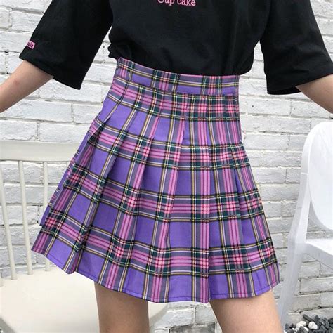 Harajuku Summer Purple Pleated Plaid Skirt Sd00607 Syndrome Cute Kawaii Harajuku Street