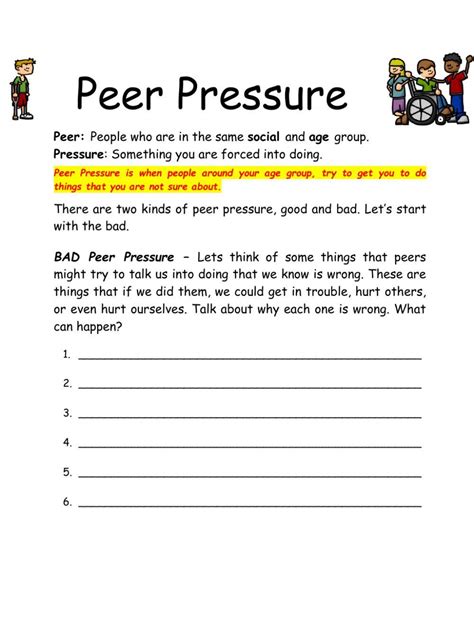 Peer Pressure Activities Centervention Worksheets Library