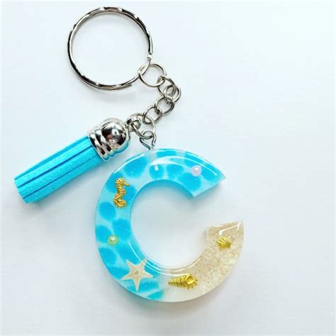 Beach Letter Keychain Initial Bagcharm Ocean Keyring Sea Keyring