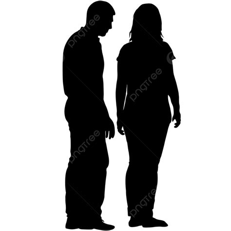 Silhouette Man And Woman Stand Side By Side And Talk Lady Vector