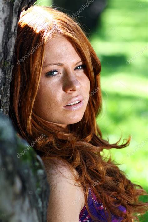 Portrait Of Red Haired Beautiful Young Woman — Stock Photo © Arkusha