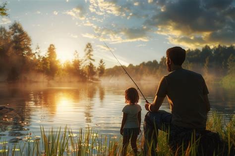 Premium Photo | Father teaching his daughter how to fish