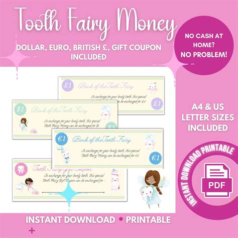 Tooth Fairy Printable Money T Certificate Coupon Voucher Cashless
