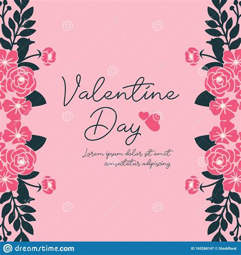 Template For Valentine Day Greeting Card With Decorative Style Of Leaf