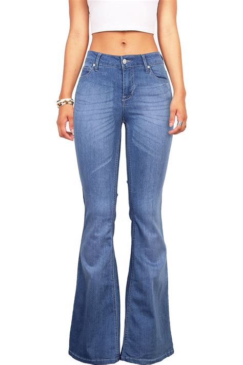 Sleek Mid Rise Bell Bottoms Jeans Wanita Perempuan Jeans