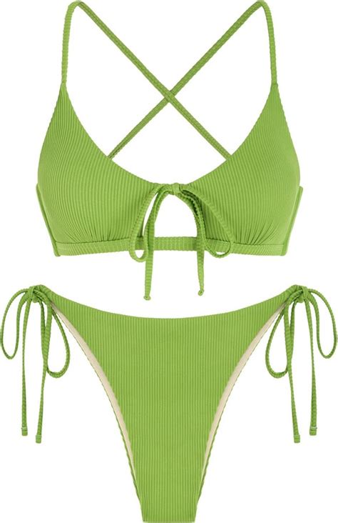 Zaful Women S Toile String Bikini Set Cut Out Lace Up Two Piece Swimsuit High Cut Tie Side