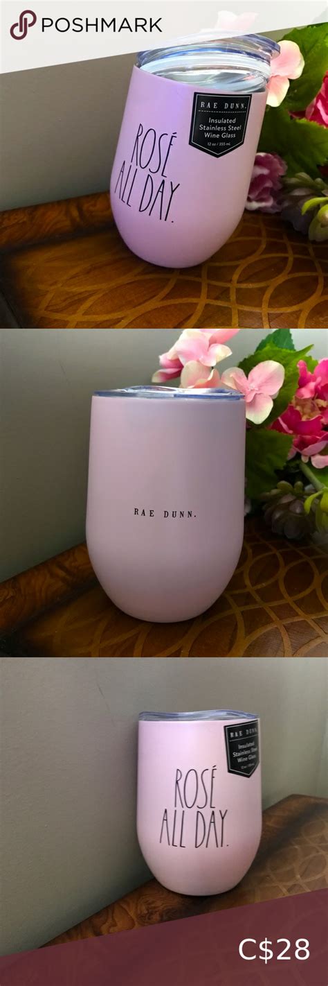 Rae Dunn Rose All Day Insulated Stainless Steel Wine Glass Tumbler