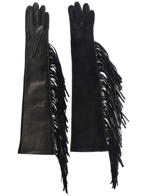 Manokhi Tassel Trim Leather Gloves Black Editorialist