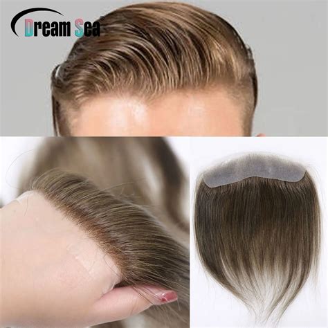 Brown Men Toupee Pu V Style Front Human Hair 0 06mm Ultra Thin Skin Peruvian Hairline