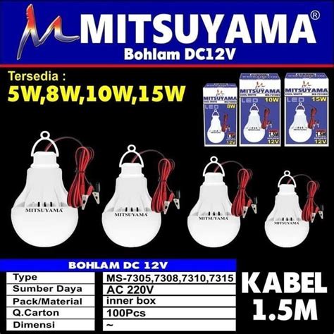 Jual Mitsuyama Lampu Led Dc V Volt Jepit Ke Aki Bohlam Warung