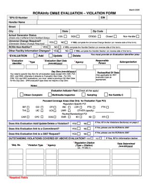 Fillable Online Epa Rcrainfo Cm E Evaluation Violation Form March