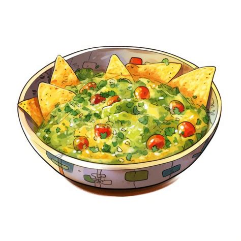 Colorida Caricatura Ilustrativa De Guacamole Y Chips Sobre Fondo Blanco