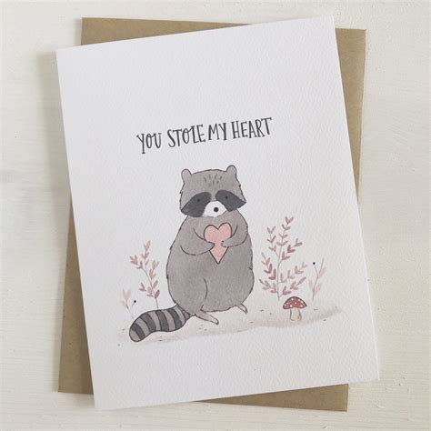 You Stole My Heart Raccoon Valentine Raccoon Card Love Etsy Cute