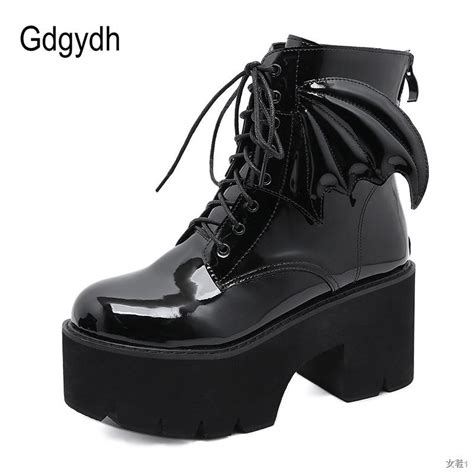 Gdgydh New Fashion Angel Wing Ankle Boots High Heels Patent Leather