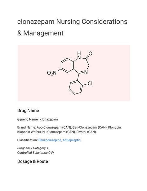 Clonazepam Nursing Notes Clonazepam Nursing Considerations