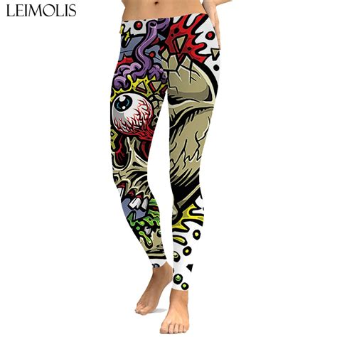 Leimolis Zombie Eyeball Gothic Cartoon Print Push Up Leggings Plus Size