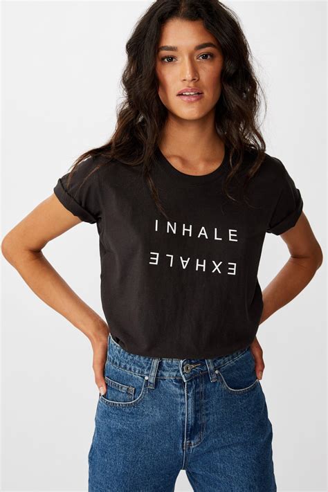 Classic Slogan Tshirt Iceburg Inhale Exhale Washed Black Cotton On T