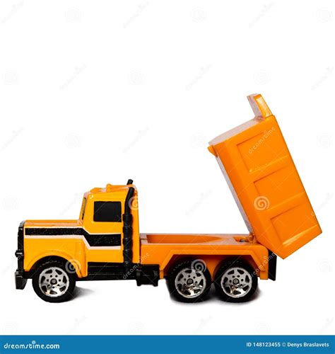 Yellow Toy Dump Truck On A White Background Stock Image - Image of work ...