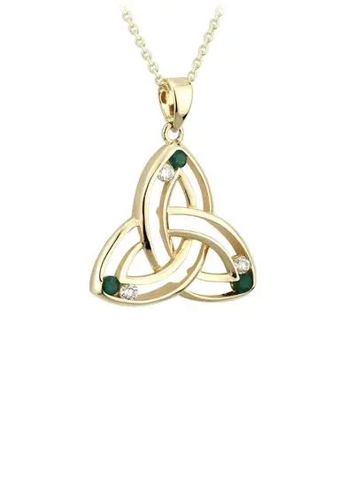 K Gold Diamond Emerald Trinity Knot Pendant Blarney