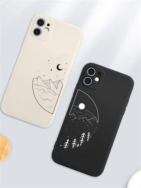 2pcs Moon Tree Pattern Phone Case SHEIN IN Artsy Phone Cases Bff