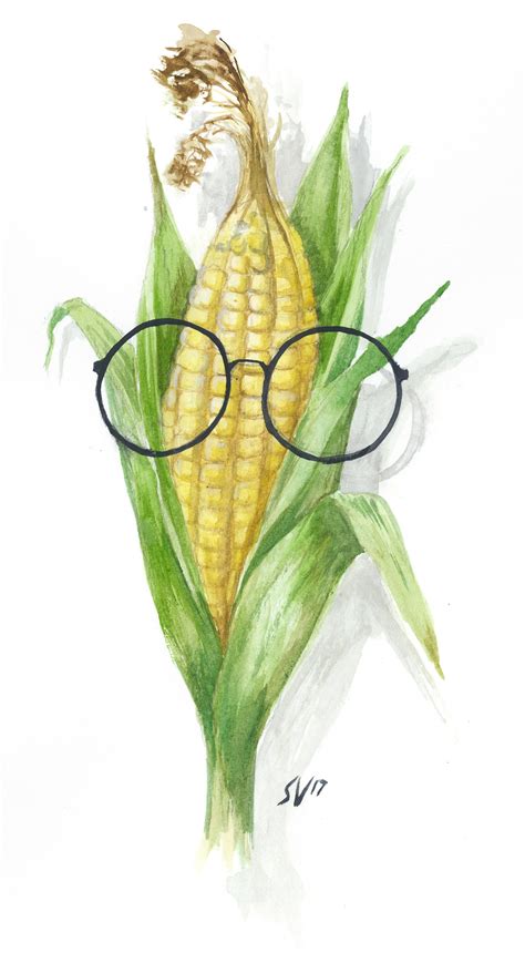 Watercolor Hipster Ear Of Corn Print Etsy