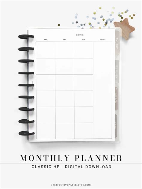 Basic Monthly Planner Printable Classic Hp Inserts Template Etsy