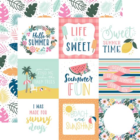 Pool Party Collection 4x4 Journaling Cards 12 X 12 Double Sided