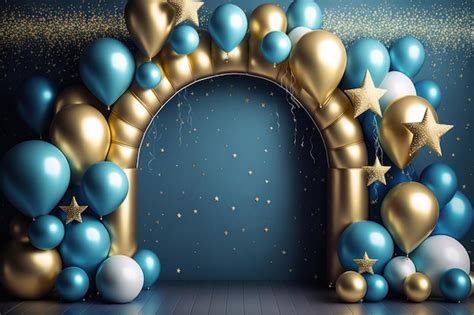 Premium Photo | Blue and Gold Balloons Background Generative AI ...