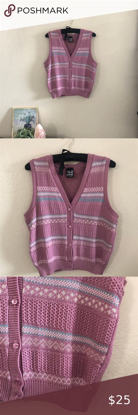 80s Vintage Rose Pink Geometric Print Sweater Vest Printed Sweater