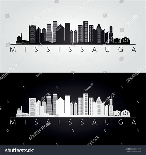 Mississauga Skyline Landmarks Silhouette Black White Stock Vector