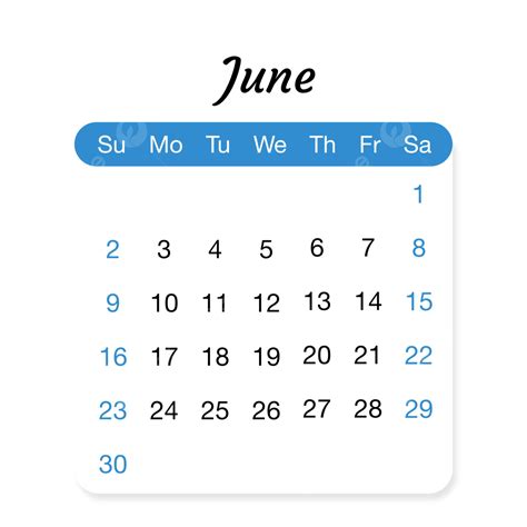 June 2024 Simple Blue Calendar Vector June 2024 2024 Calendar June