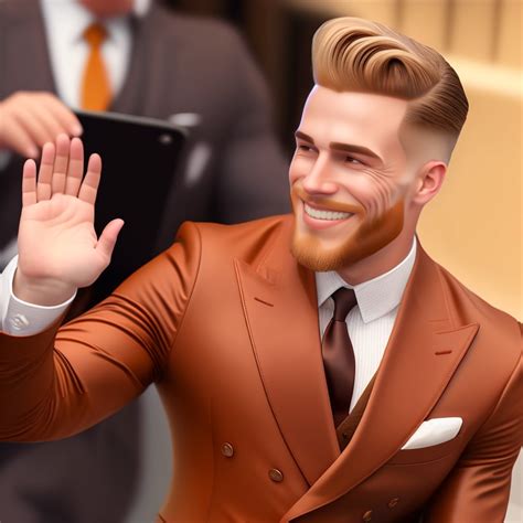 Lexica A Blonde Gentleman In Brown Double Breasted Suit Saying Hello