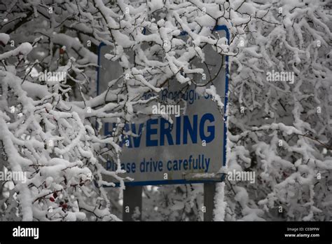 Snow Covered London Borough Of Havering Sign Stock Photo Alamy