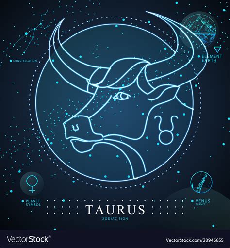 Magic Card With Astrology Taurus Neon Zodiac Sign Vector Image