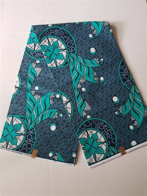 African Print Fabric Ankara Navy Teal Blue White By The YARD