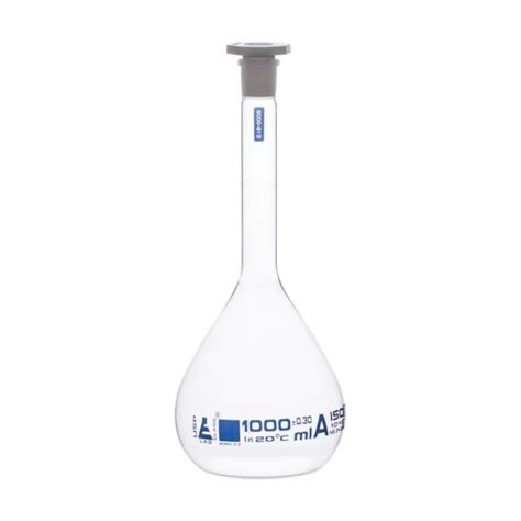 Volumetric Flask 1000ml Class A Astm Polypropylene Stopper Blue Graduation