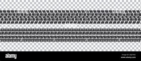 Set Of Seamless Car Tire Tracks Isolated On Transparent Background