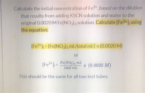 Calculate The Initial Concentration Of Fe3 Based On Chegg