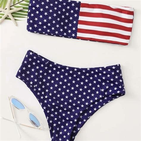 Shein Swim Sienna American Flag Bandeau Bikini Poshmark