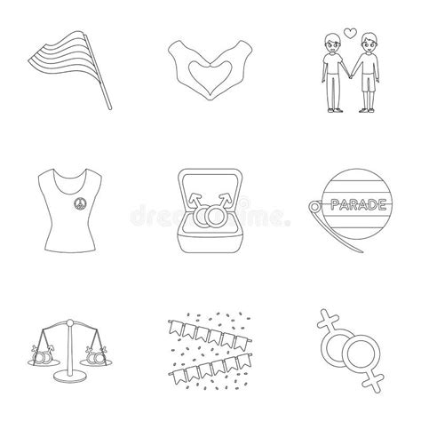 Gay Set Icons In Outline Style Big Collection Of Gay Illustration Stock Vector Illustration