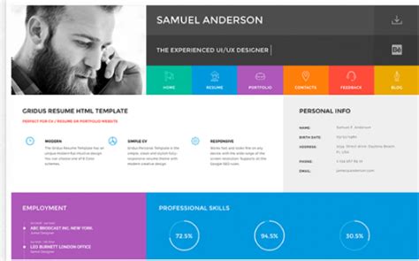 Gridus Vcard Cv Resume Portfolio Bootstrap Responsive Themes