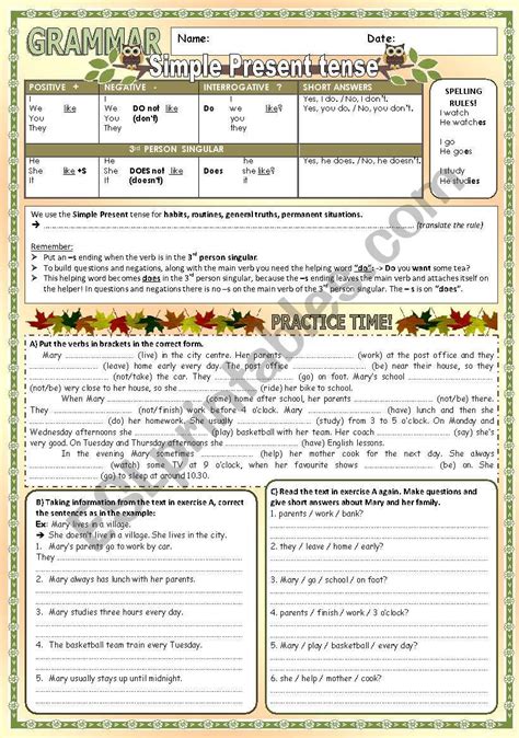 Simple Present Tense Revision Pages With Adverbs Of Frequency And