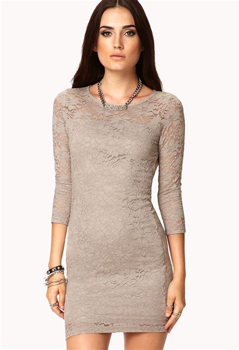 Lyst Forever 21 Floral Lace Bodycon Dress In Gray