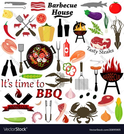 Set of barbecue and grilled food Royalty Free Vector Image